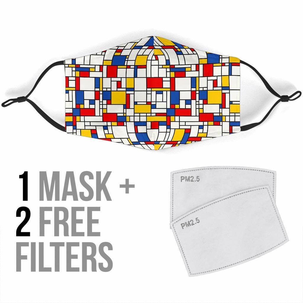 Mondrian Pattern Print Face Mask-grizzshop