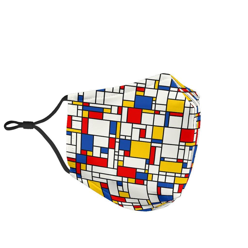 Mondrian Pattern Print Face Mask-grizzshop