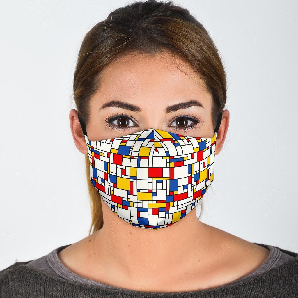 Mondrian Pattern Print Face Mask-grizzshop