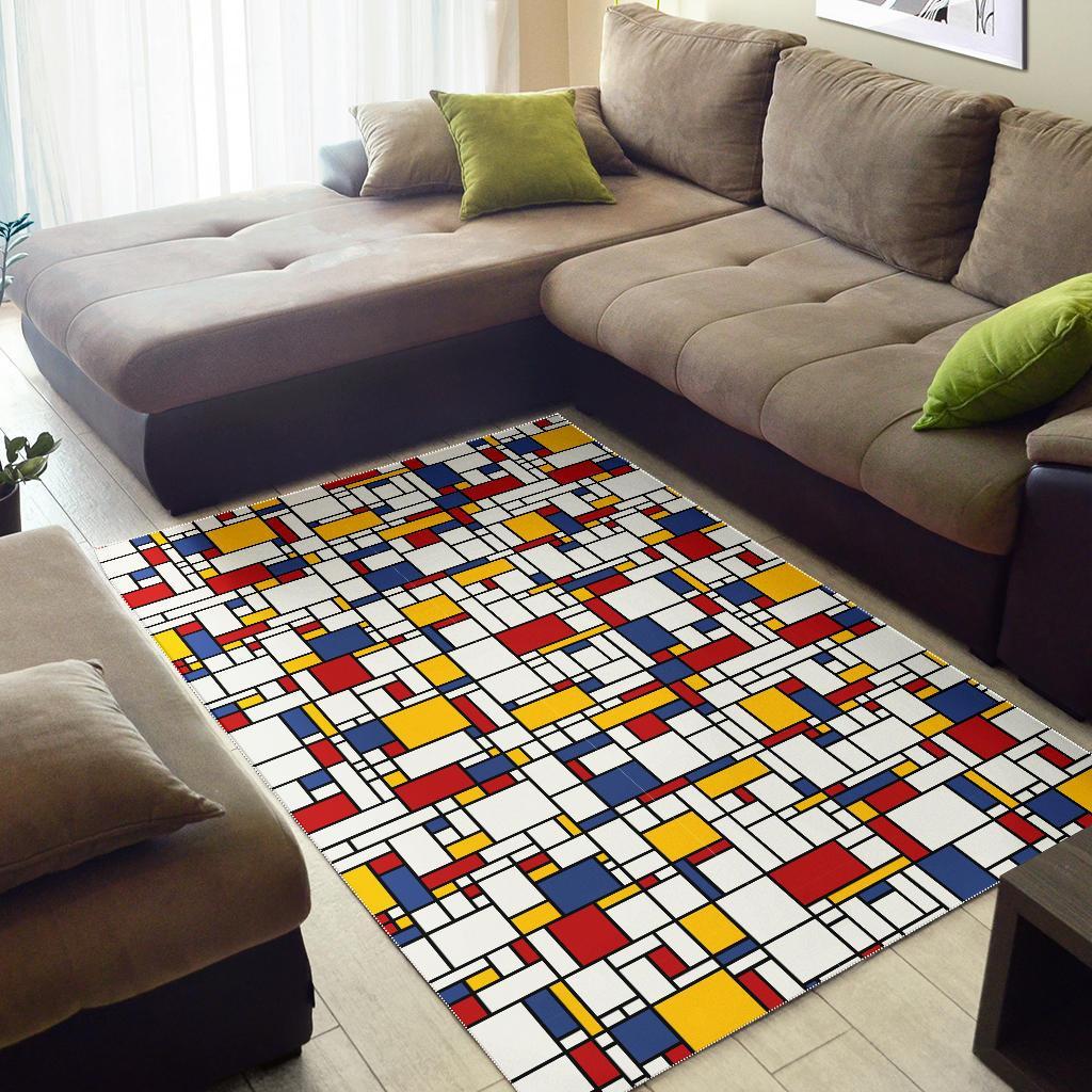 Mondrian Pattern Print Floor Mat-grizzshop