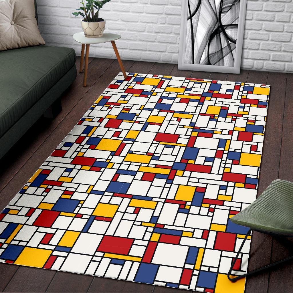 Mondrian Pattern Print Floor Mat-grizzshop