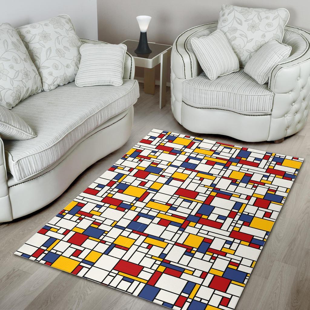 Mondrian Pattern Print Floor Mat-grizzshop