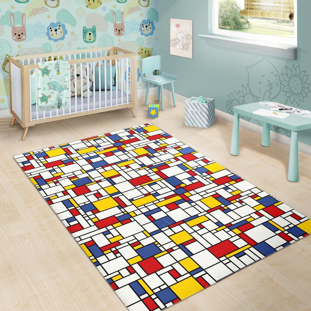 Mondrian Pattern Print Floor Mat-grizzshop