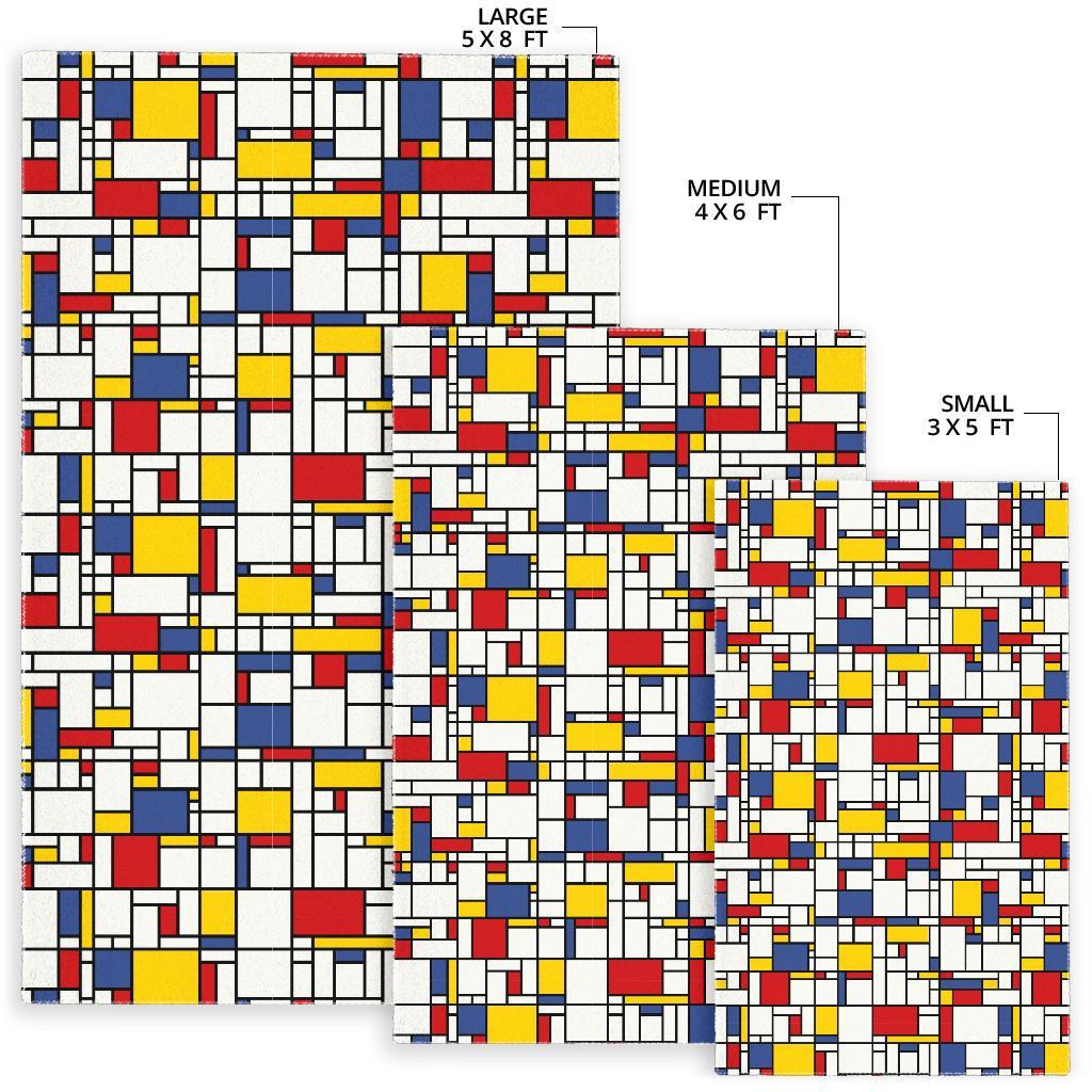 Mondrian Pattern Print Floor Mat-grizzshop