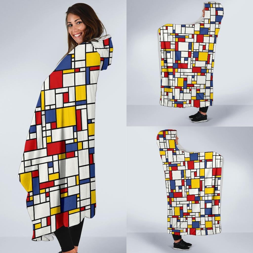 Mondrian Pattern Print Hooded Blanket-grizzshop