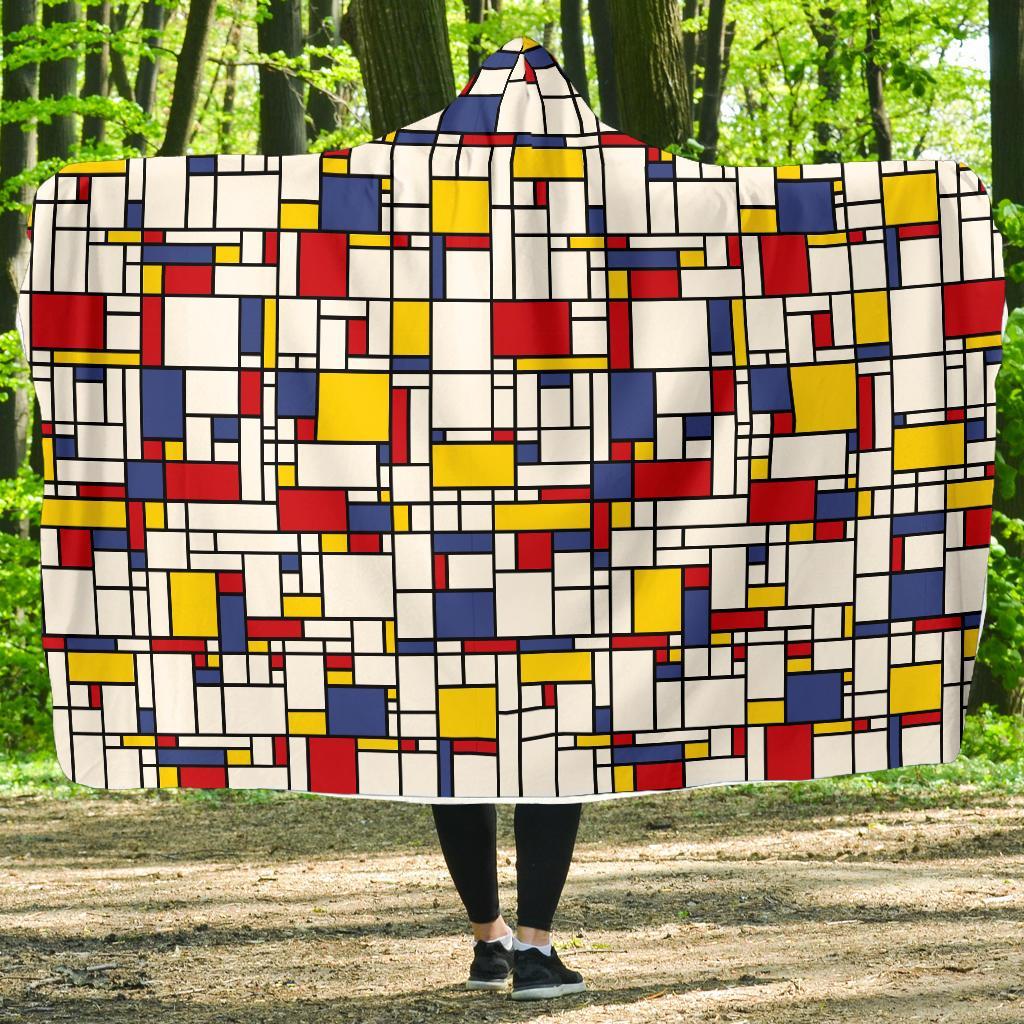 Mondrian Pattern Print Hooded Blanket-grizzshop