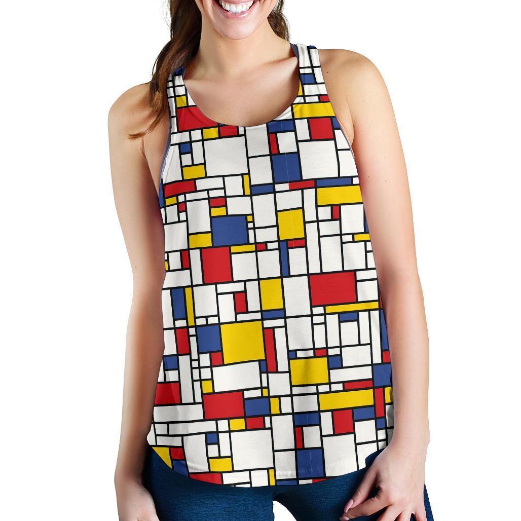 Mondrian Pattern Print Racerback Tank Tops-grizzshop