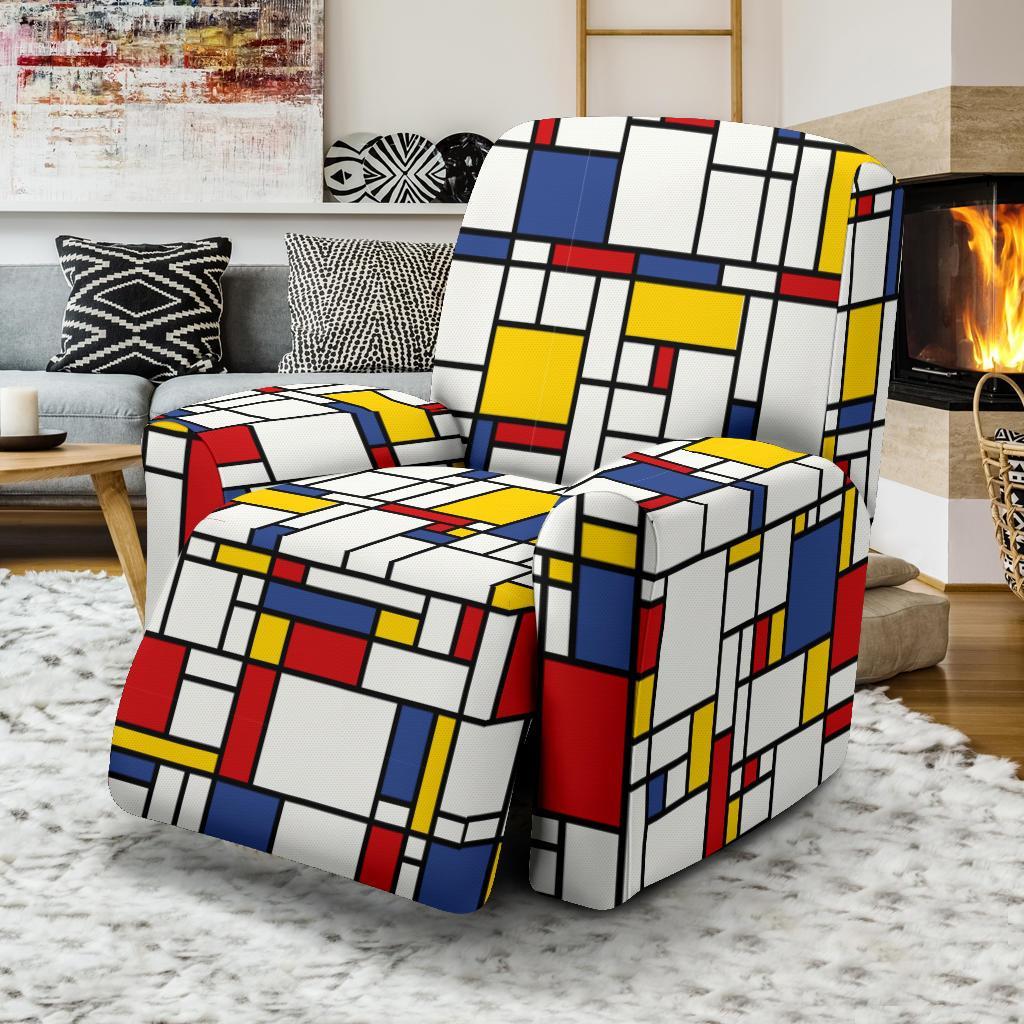 Mondrian Pattern Print Recliner Cover-grizzshop