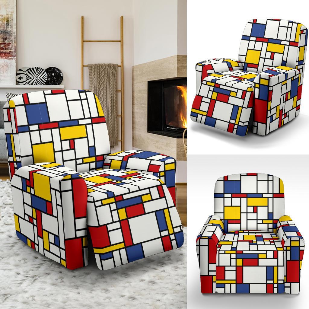 Mondrian Pattern Print Recliner Cover-grizzshop