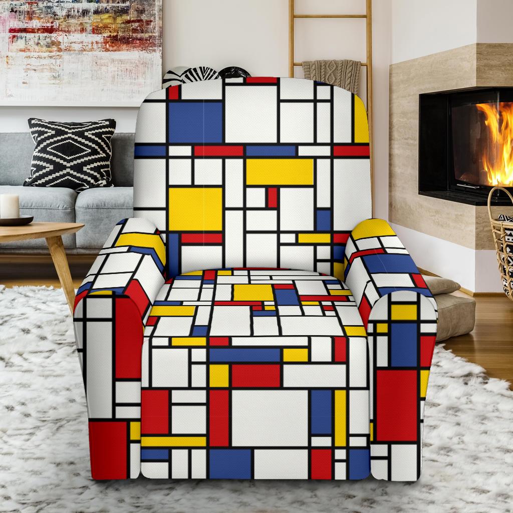 Mondrian Pattern Print Recliner Cover-grizzshop