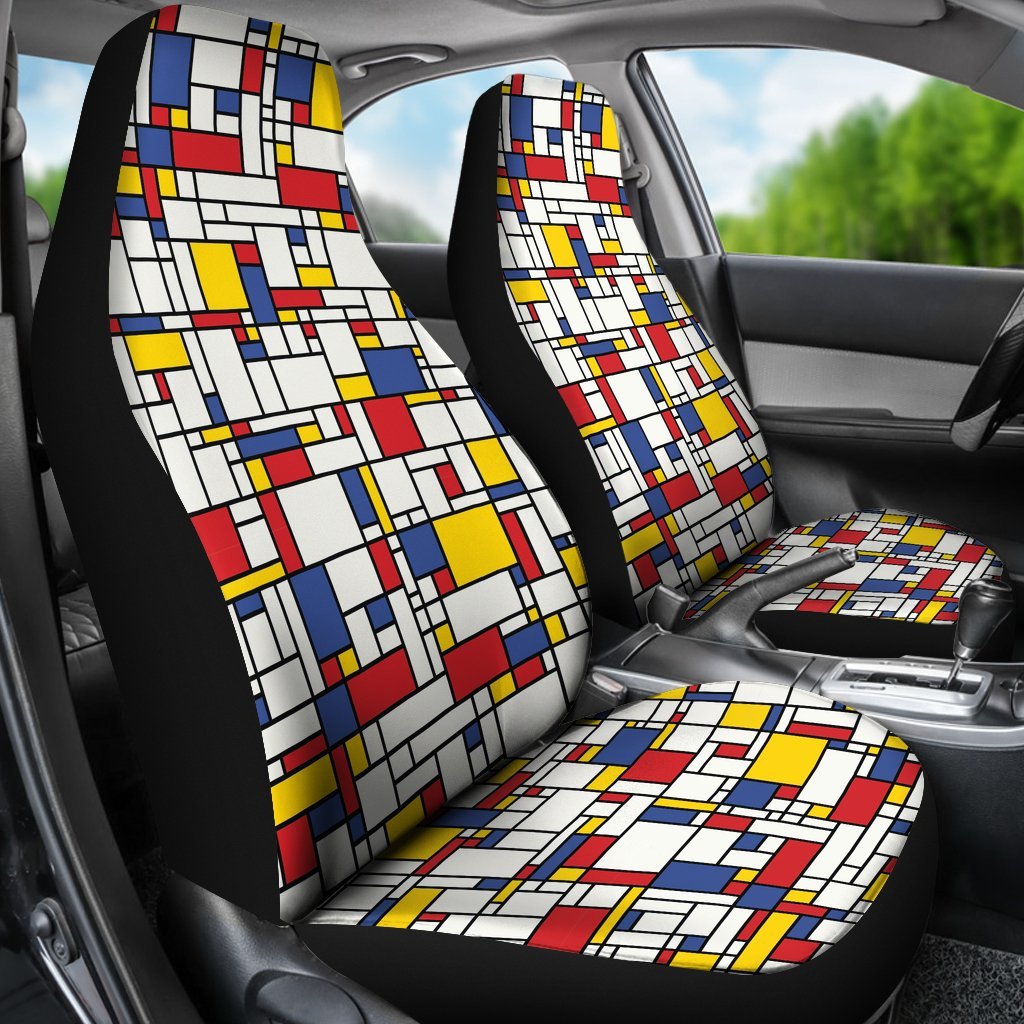 Mondrian Pattern Print Universal Fit Car Seat Cover-grizzshop