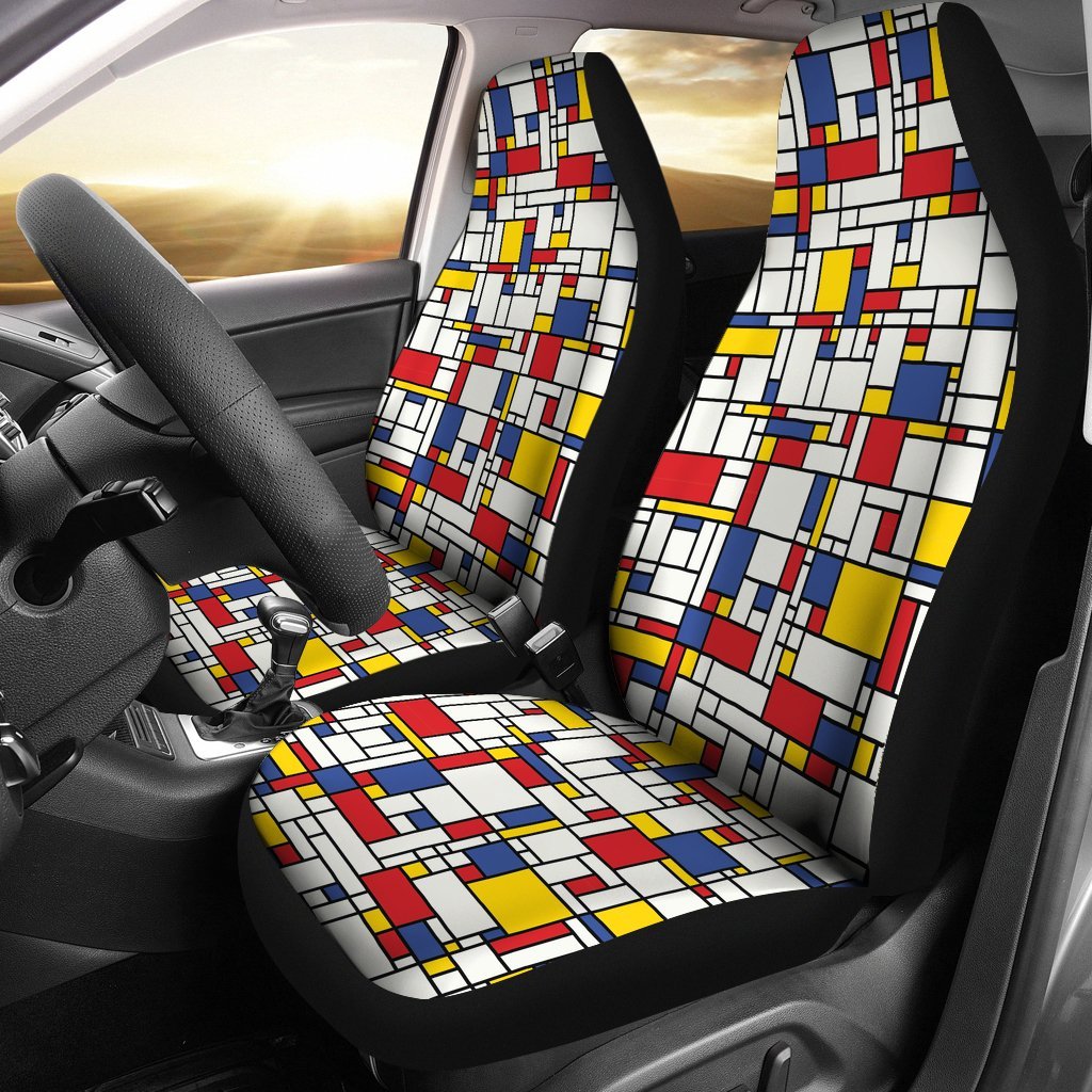 Mondrian Pattern Print Universal Fit Car Seat Cover-grizzshop
