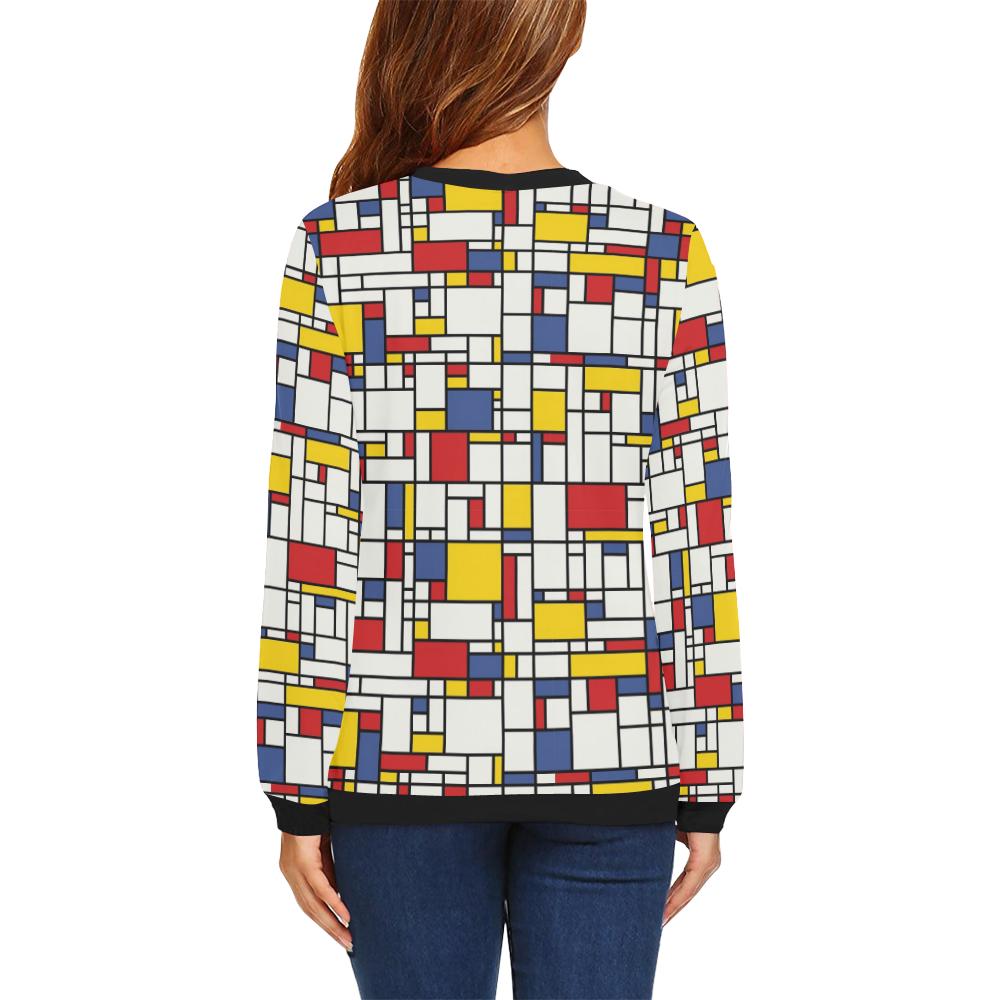 Mondrian Pattern Print Women Crewneck Sweatshirt-grizzshop