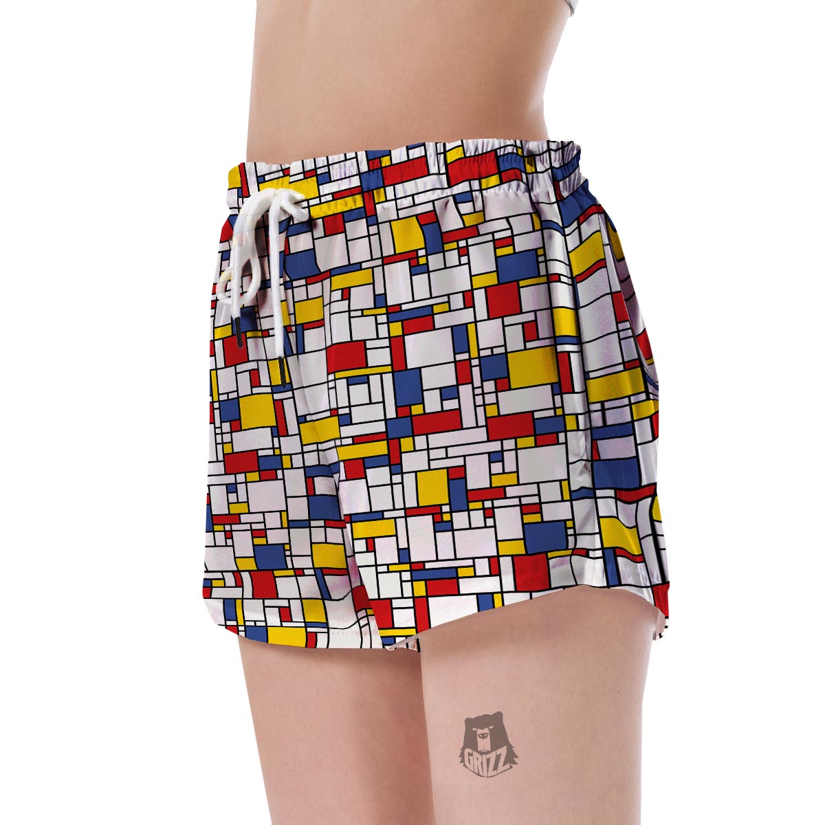 Mondrian Pattern Print Women's Shorts-grizzshop