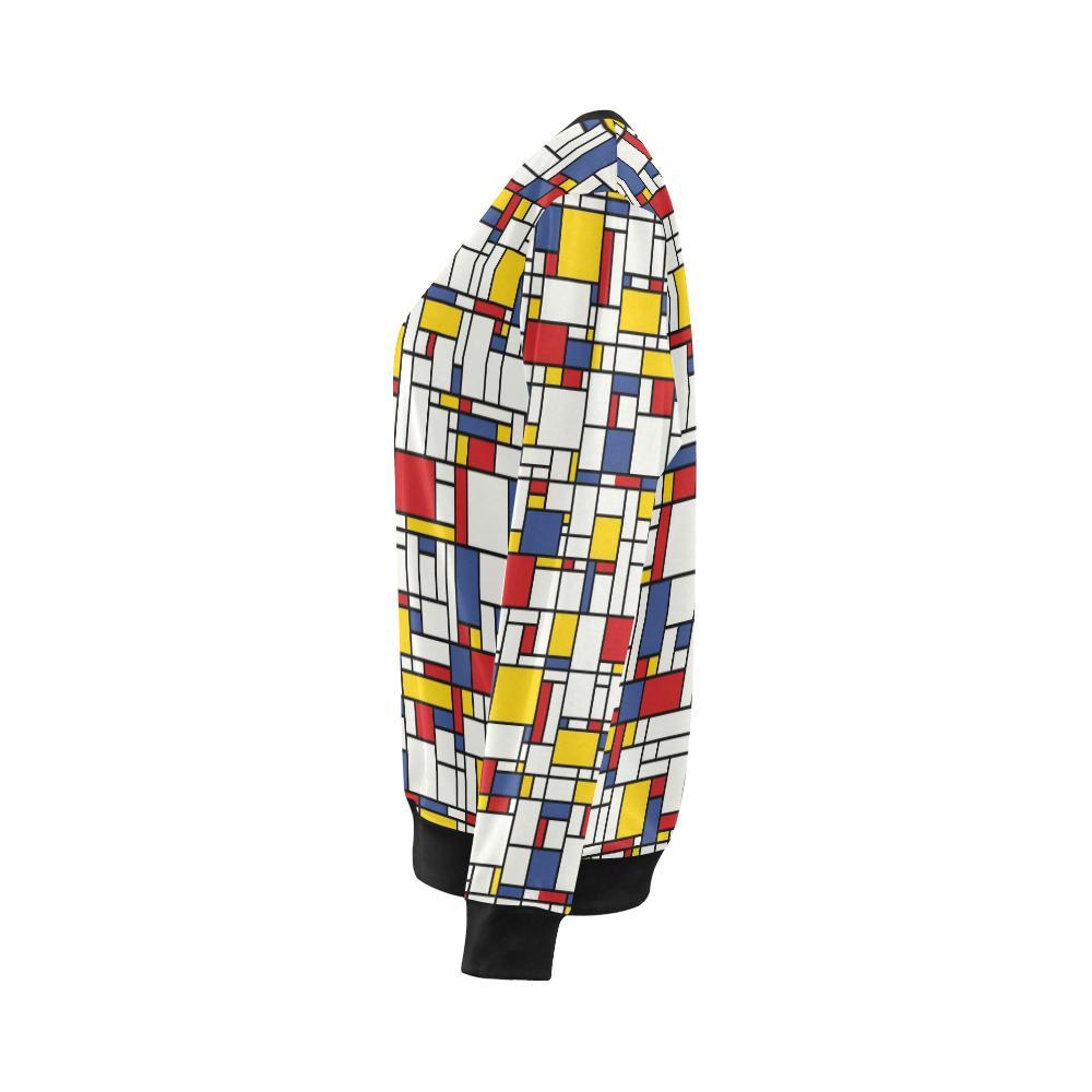 Mondrian Pattern Print Women Crewneck Sweatshirt-grizzshop