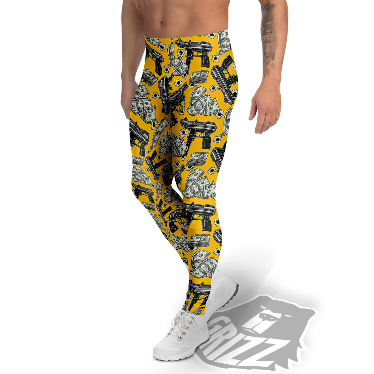 Money And Weapon Vintage Print Pattern Men's Leggings-grizzshop