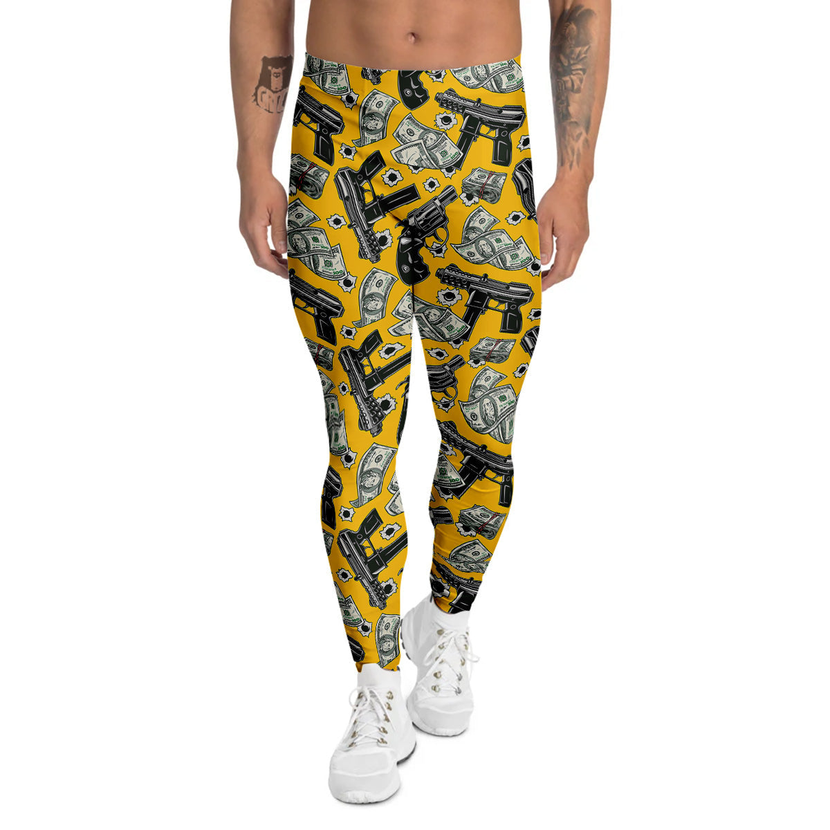 Money And Weapon Vintage Print Pattern Men's Leggings-grizzshop