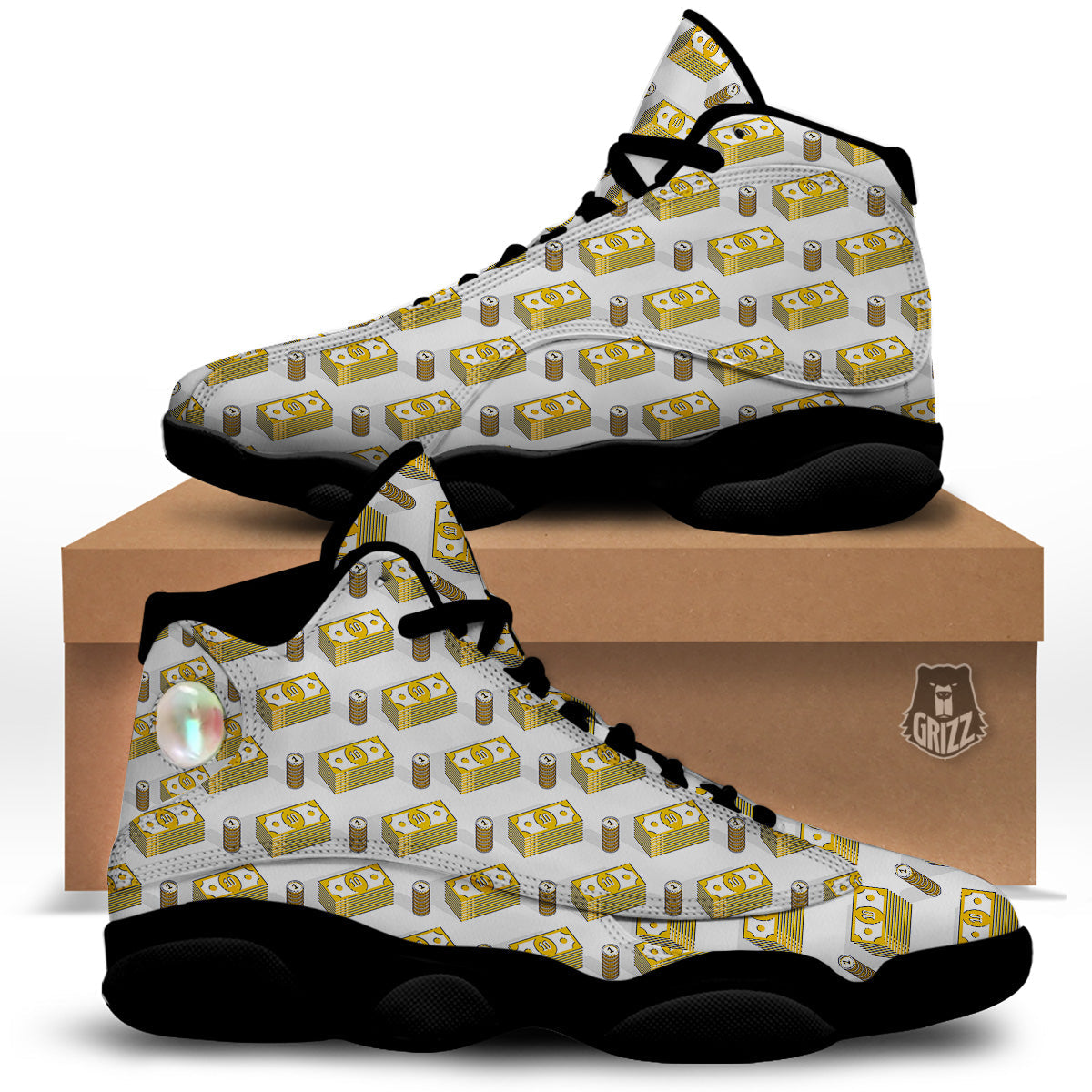 Money Cash Print Pattern Black Basketball Shoes-grizzshop