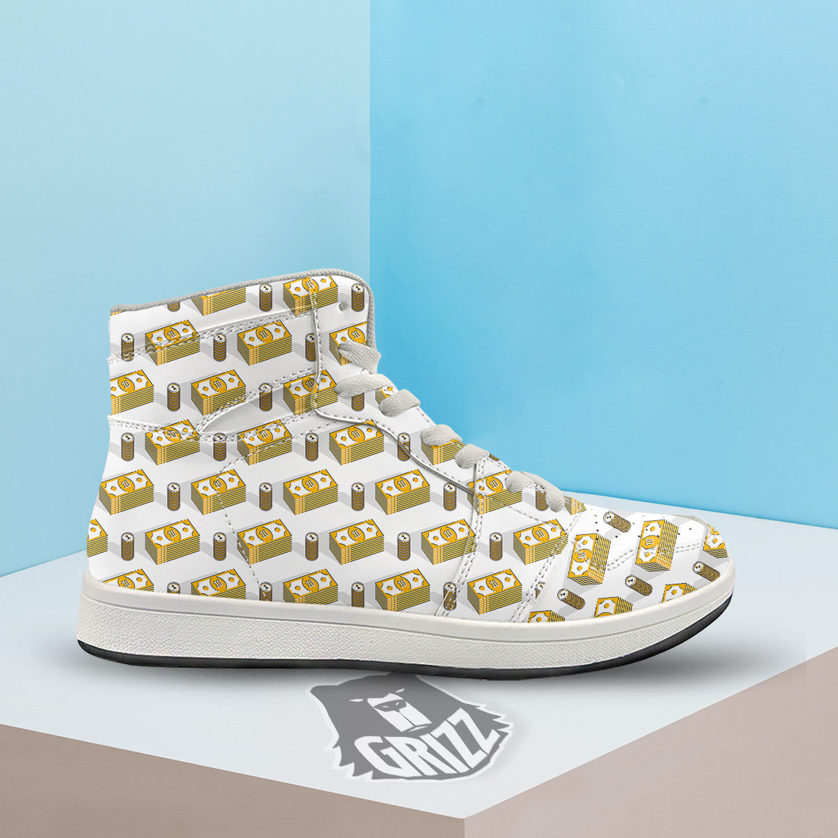 Money Cash Print Pattern High Top Sneakers-grizzshop
