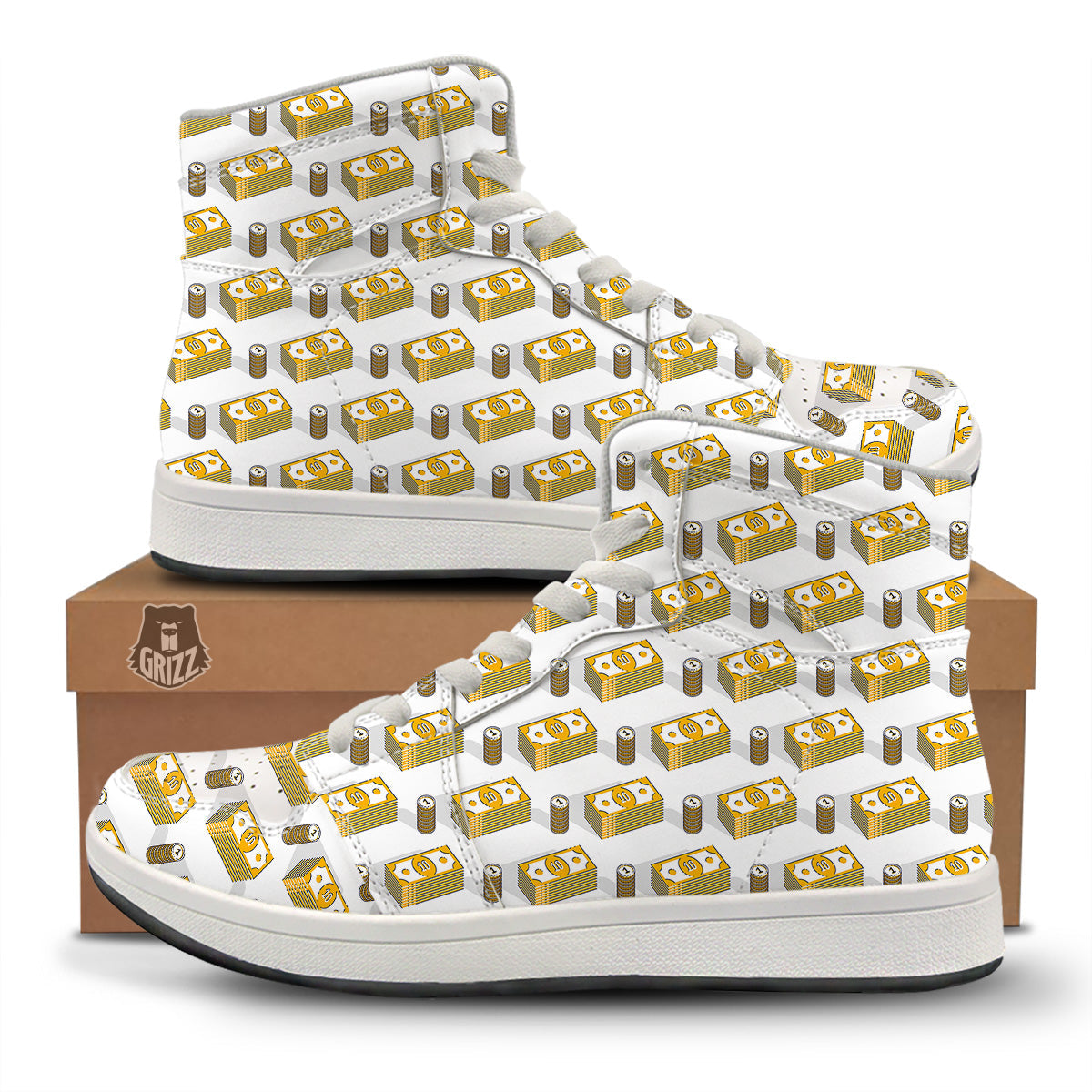 Money Cash Print Pattern High Top Sneakers-grizzshop