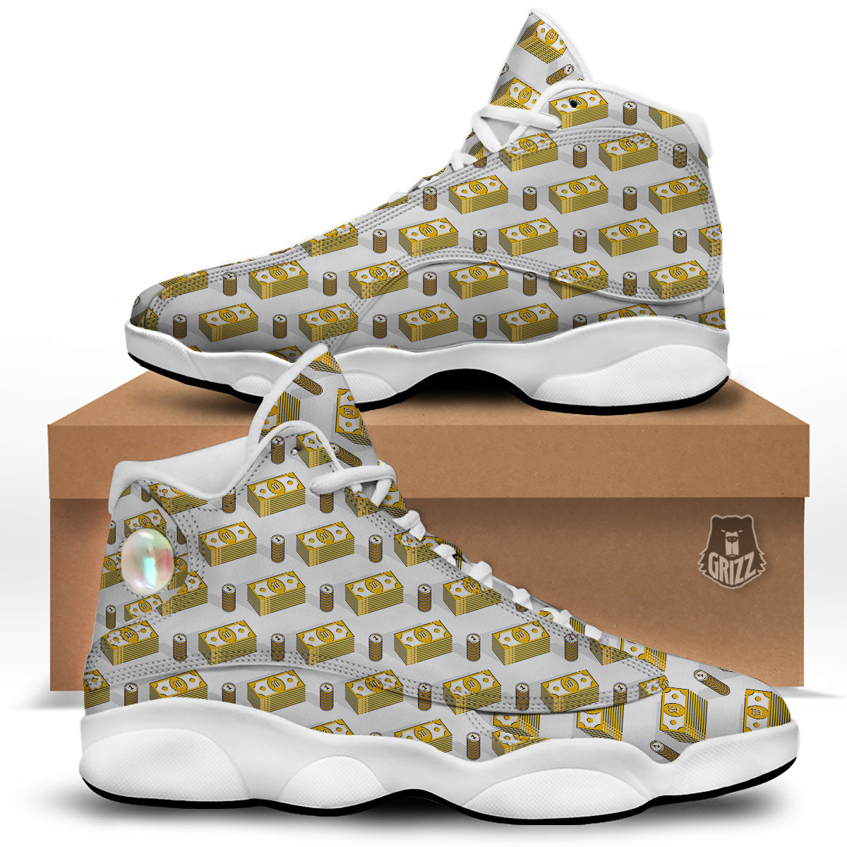 Money Cash Print Pattern White Basketball Shoes-grizzshop