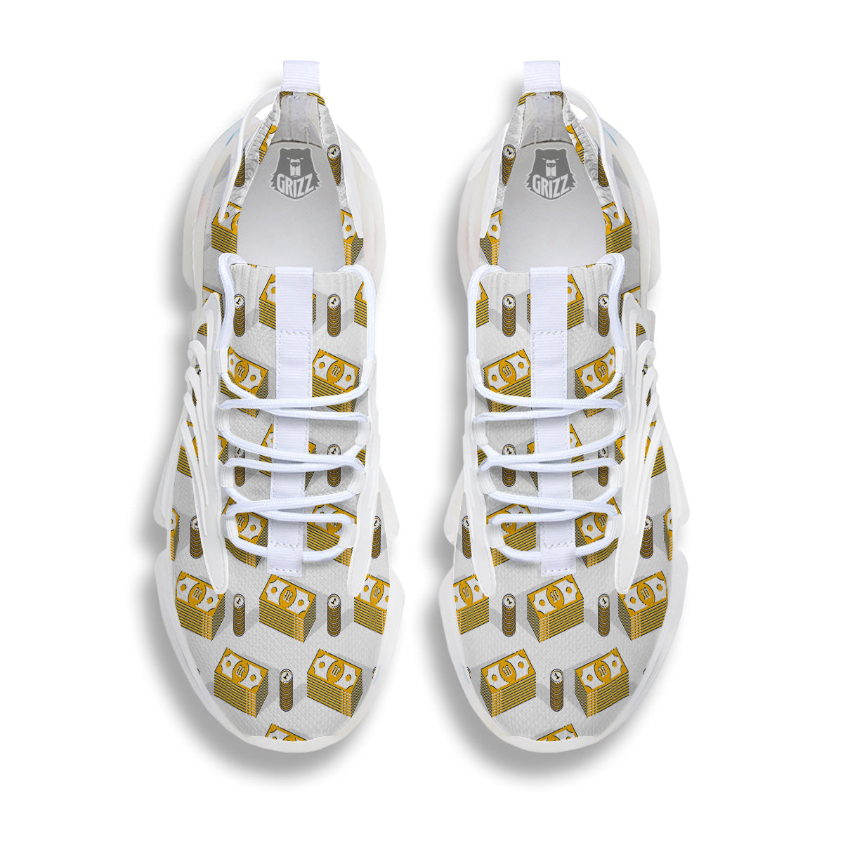 Money Cash Print Pattern White Gym Shoes-grizzshop