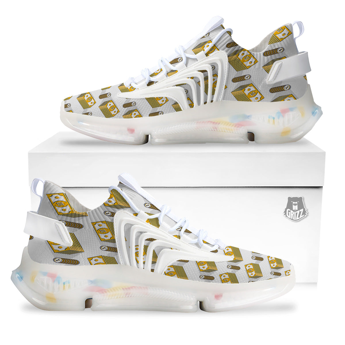 Money Cash Print Pattern White Gym Shoes-grizzshop