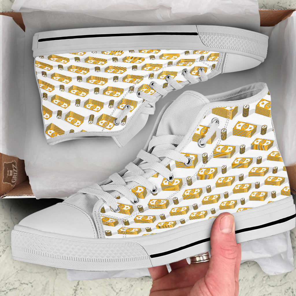 Money Cash Print Pattern White High Top Shoes-grizzshop