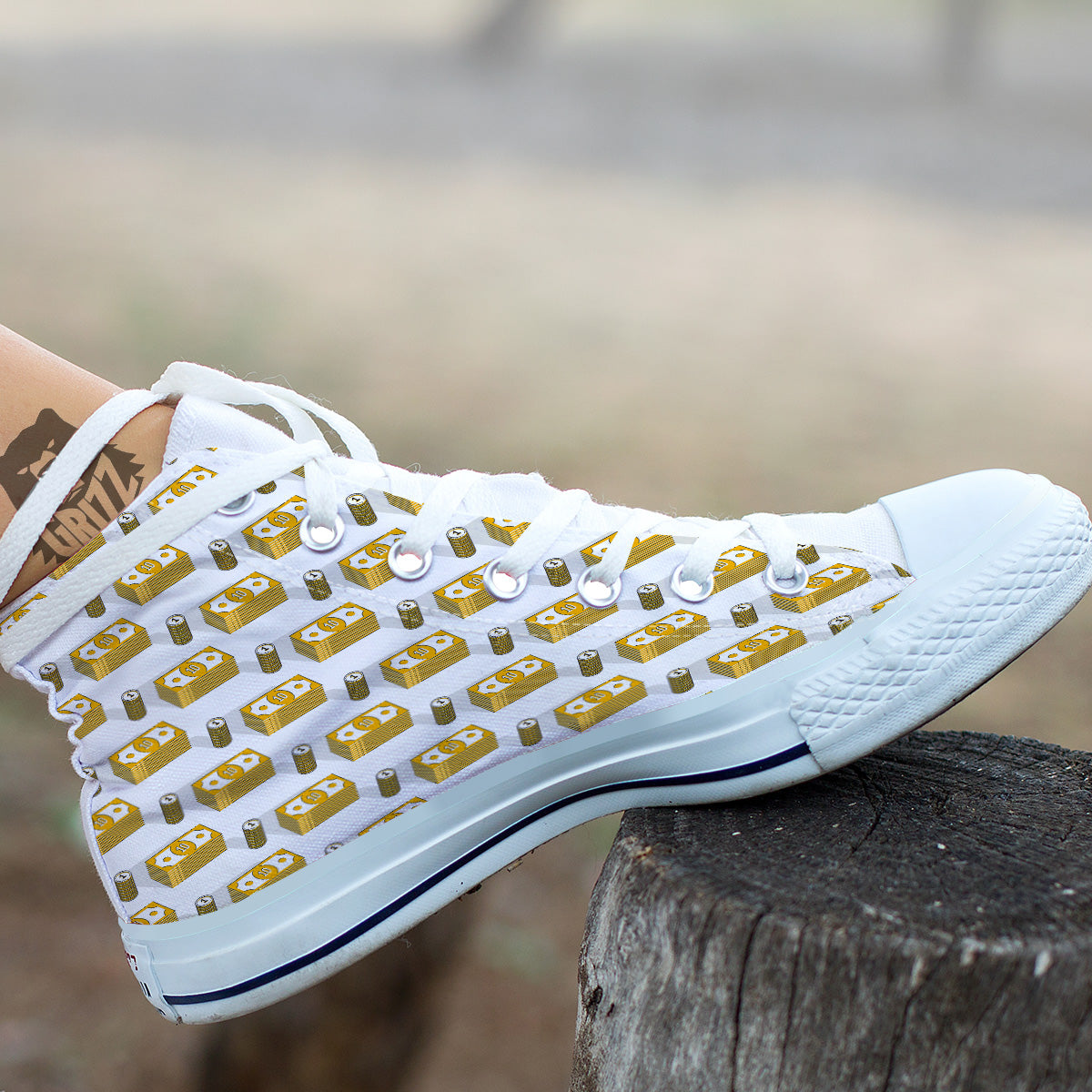 Money Cash Print Pattern White High Top Shoes-grizzshop