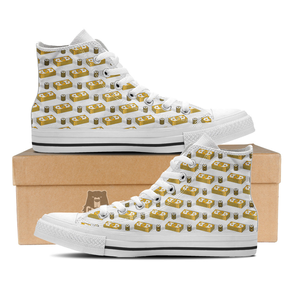 Money Cash Print Pattern White High Top Shoes-grizzshop