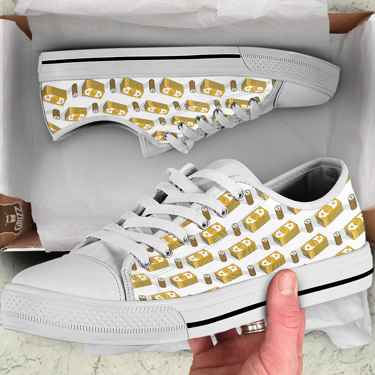 Money Cash Print Pattern White Low Top Shoes-grizzshop