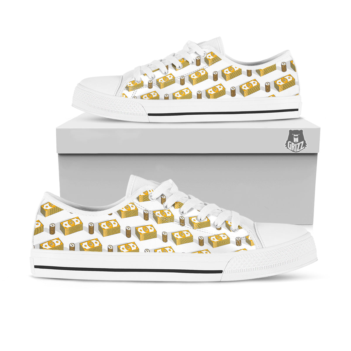 Money Cash Print Pattern White Low Top Shoes-grizzshop