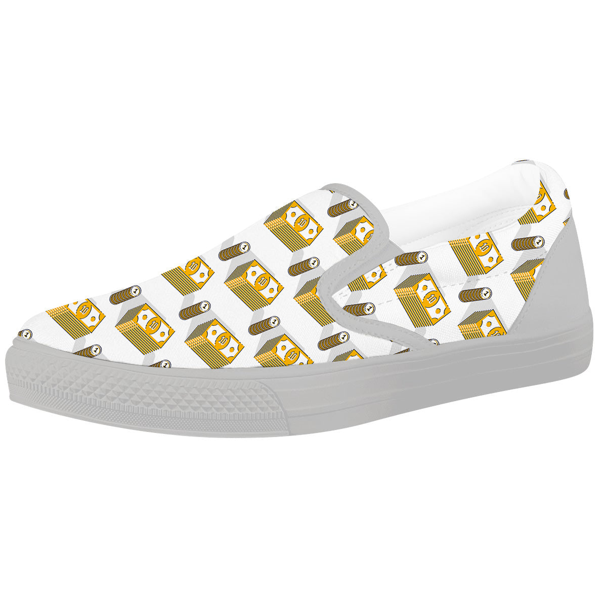 Money Cash Print Pattern White Slip On Shoes-grizzshop