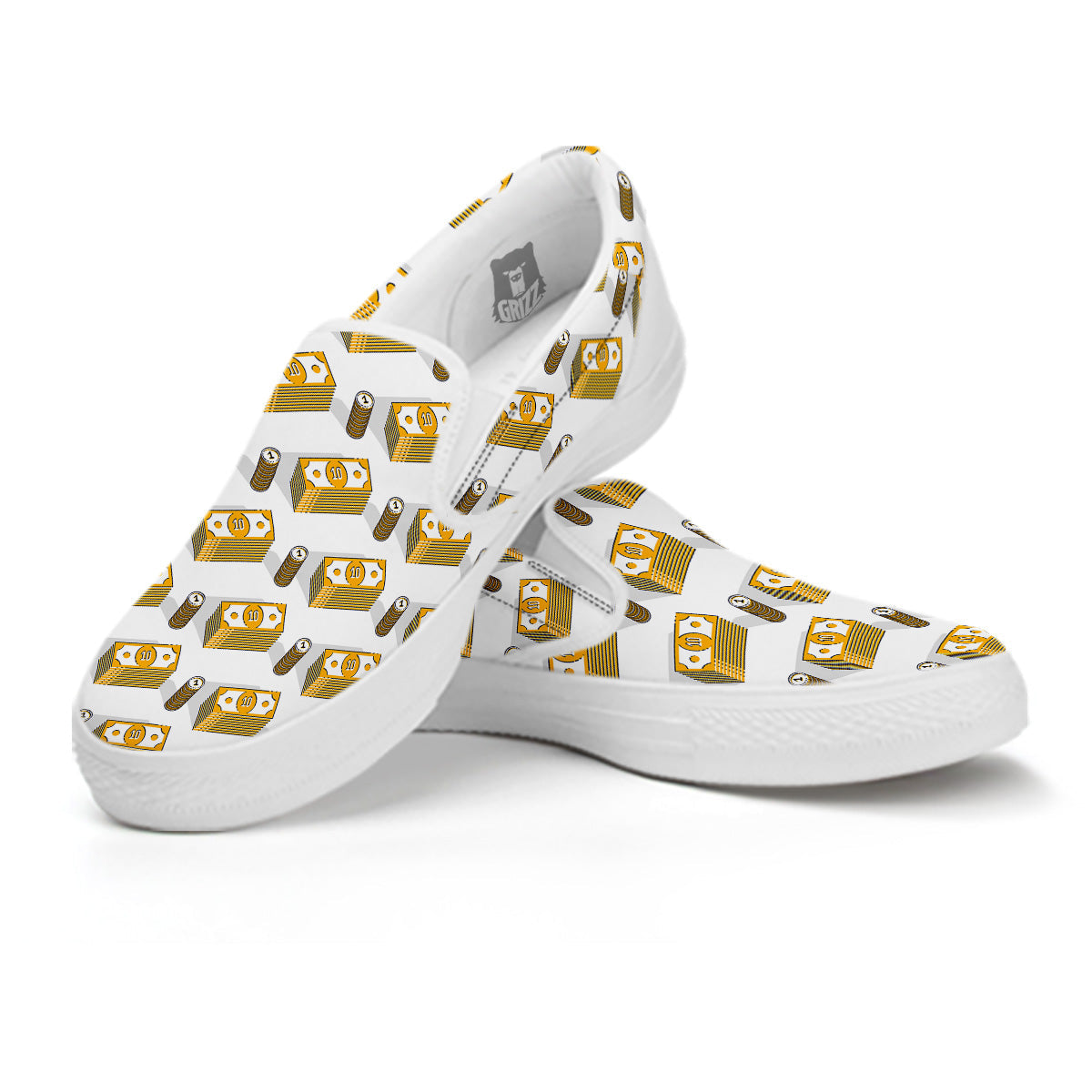 Money Cash Print Pattern White Slip On Shoes-grizzshop