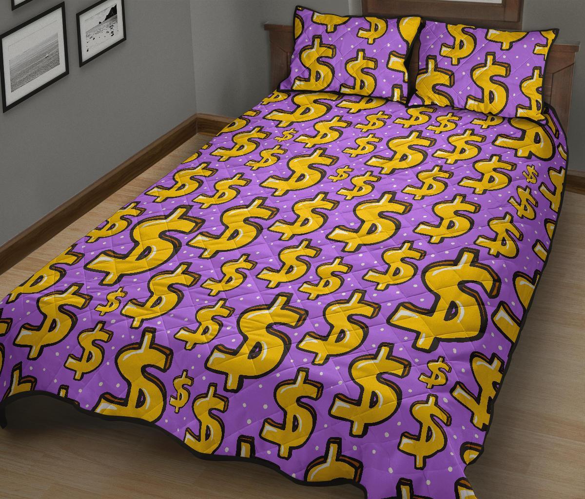 Money Dollar Pattern Print Bed Set Quilt-grizzshop