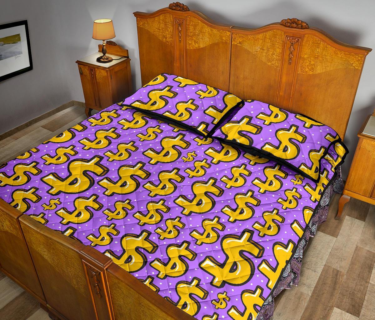 Money Dollar Pattern Print Bed Set Quilt-grizzshop