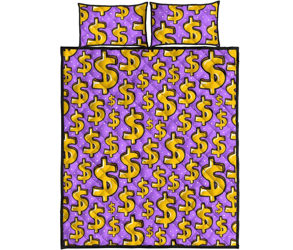 Money Dollar Pattern Print Bed Set Quilt-grizzshop