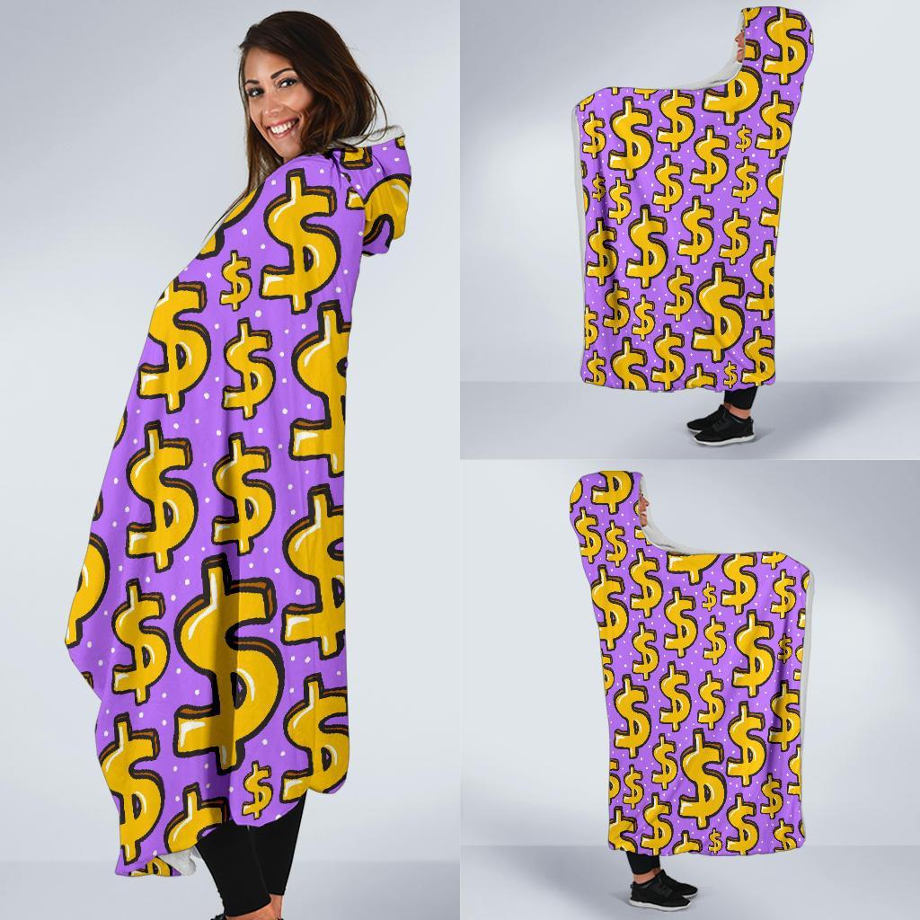 Money Dollar Pattern Print Hooded Blanket-grizzshop