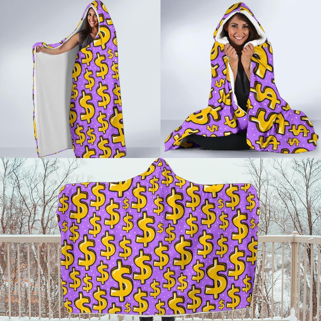 Money Dollar Pattern Print Hooded Blanket-grizzshop