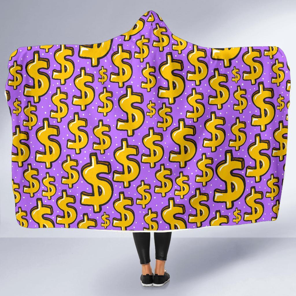 Money Dollar Pattern Print Hooded Blanket-grizzshop