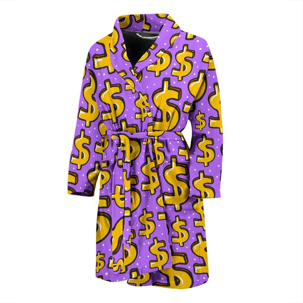 Money Dollar Pattern Print Men Long Robe-grizzshop