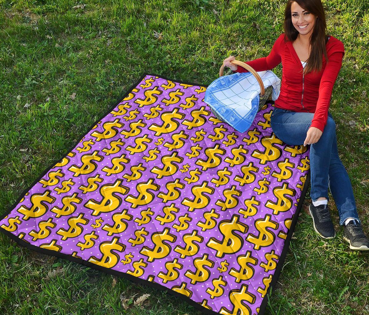 Money Dollar Pattern Print Quilt-grizzshop