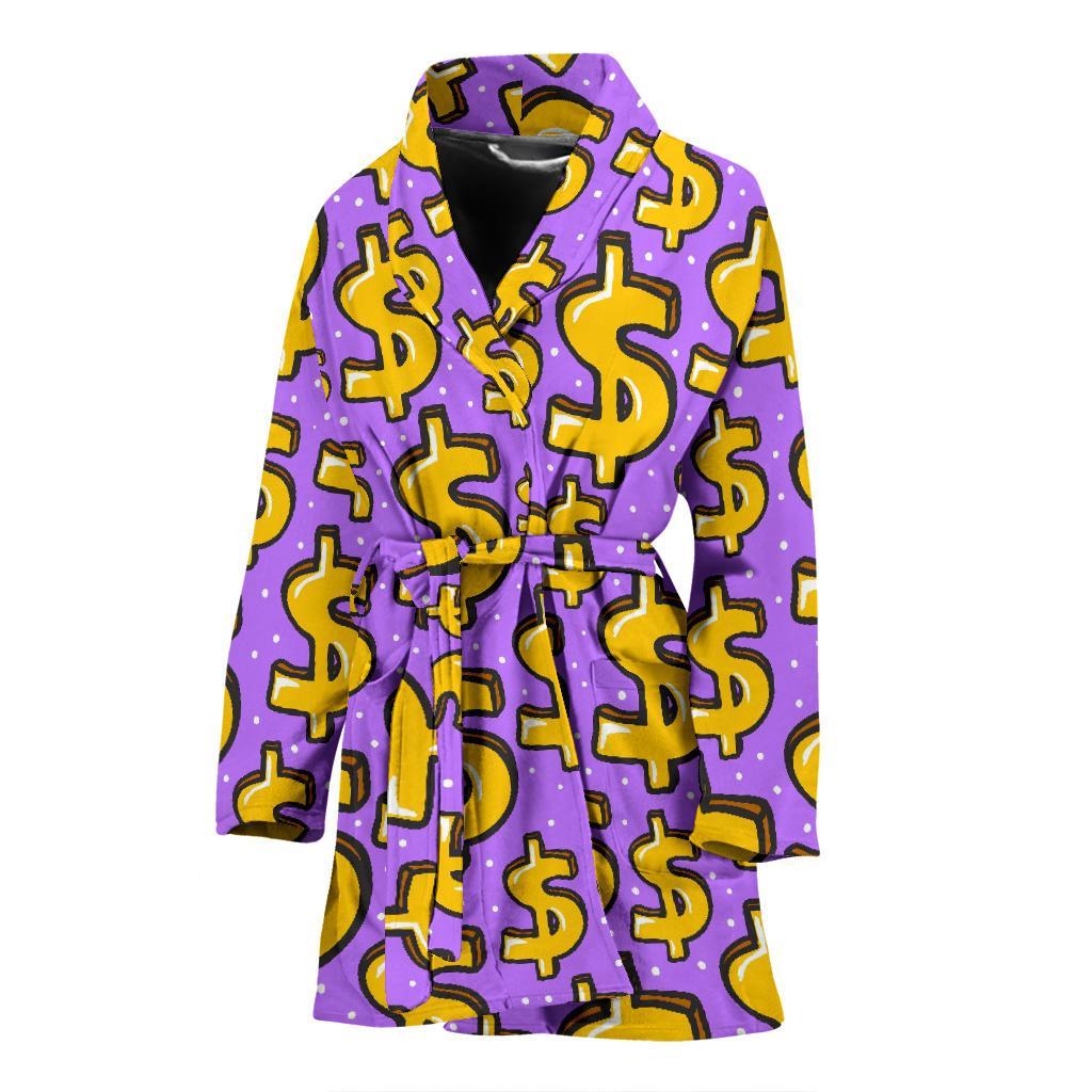 Money Dollar Pattern Print Women Long Robe-grizzshop