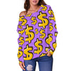 Money Dollar Pattern Print Women Off Shoulder Sweatshirt-grizzshop