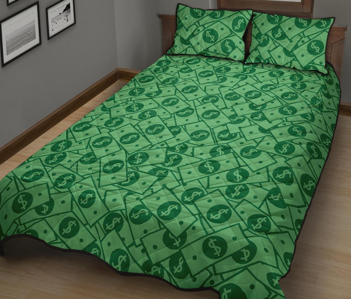 Money Dollar Print Pattern Bed Set Quilt-grizzshop