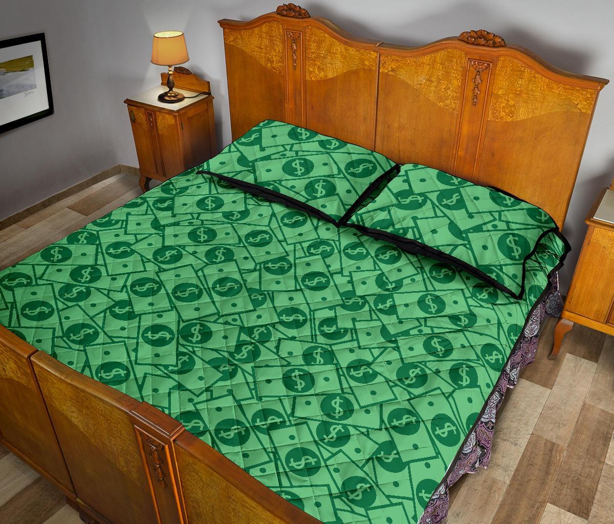 Money Dollar Print Pattern Bed Set Quilt-grizzshop
