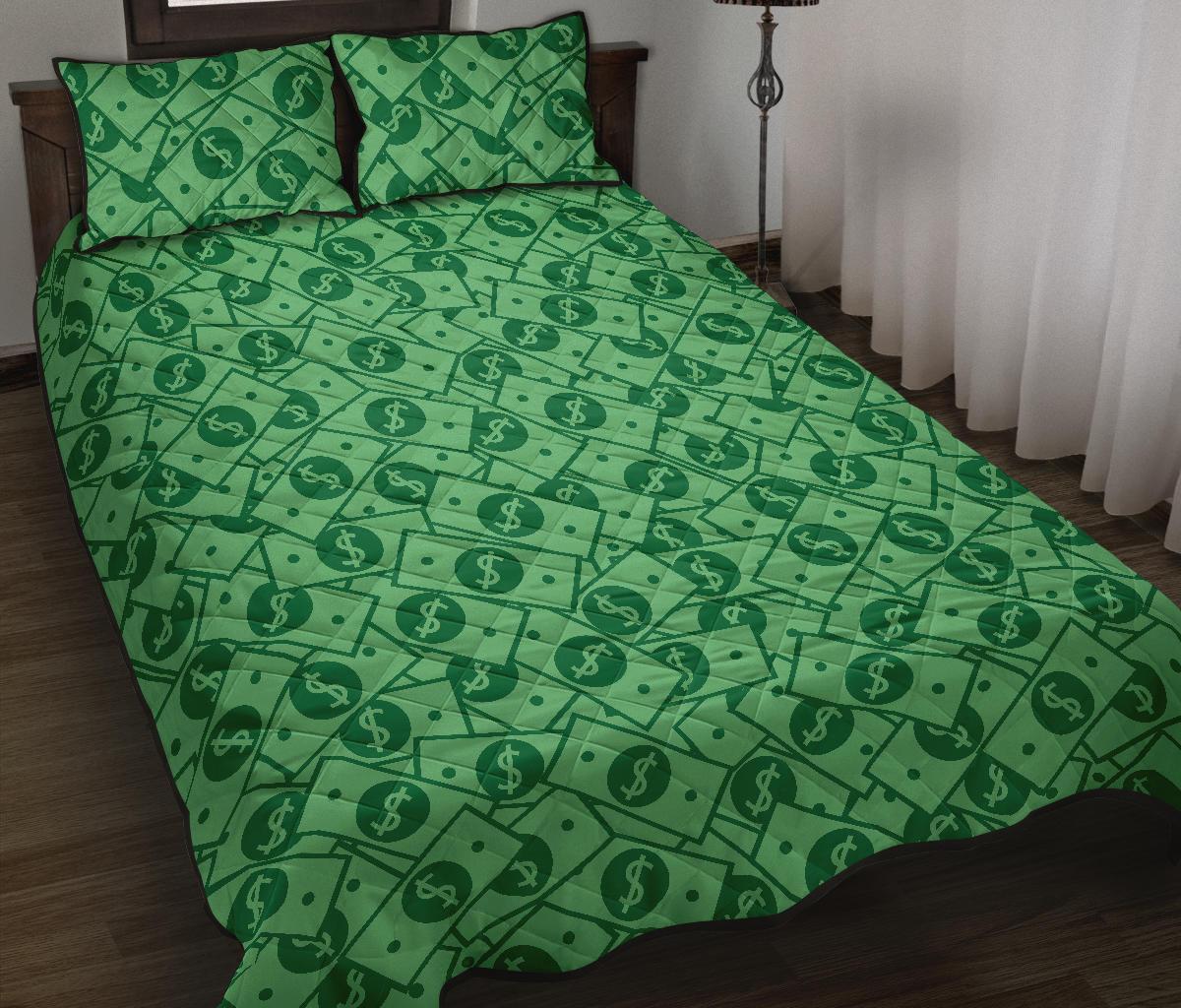 Money Dollar Print Pattern Bed Set Quilt-grizzshop