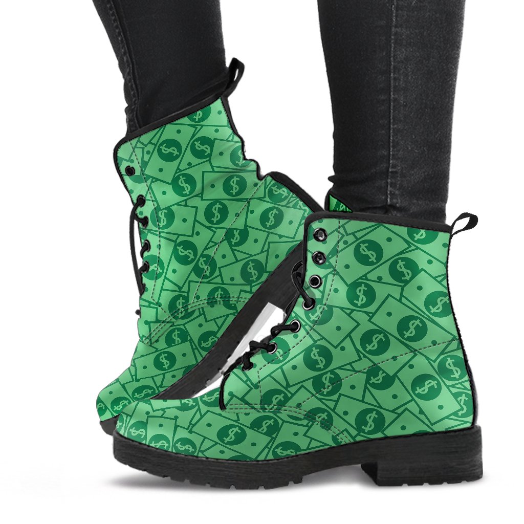 Money Dollar Print Pattern Men Women Leather Boots-grizzshop