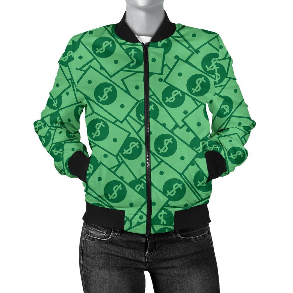 Money Dollar Print Pattern Women Casual Bomber Jacket-grizzshop