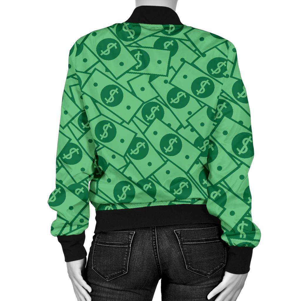 Money Dollar Print Pattern Women Casual Bomber Jacket-grizzshop